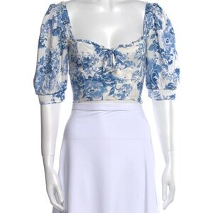 Reformation White and Blue Floral Crop Top